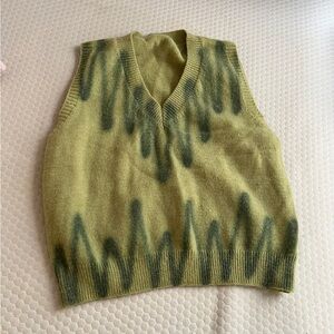SHEIN Olive Green Tie-Dye V-Neck Sweater Vest